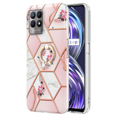 For OPPO Realme 8i Splicing Marble Flower Pattern TPU Ring Holder Case(Pink Flower) For OPPO Realme 8i Splicing Marble Flower Pattern TPU Ring Holder Case(Pink Flower)