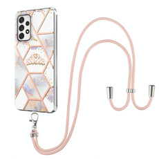 For Samsung Galaxy A23 5G / 4G Splicing Marble Flower Pattern TPU Phone Case with Lanyard(Imperial Crown)