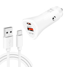 TE-P23 38W PD 20W USB-C / Type-C + QC3. 0 USB Triangle Car Charger + USB to USB-C / Type-C Data Cable, Length: 1m(White)