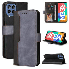 For Samsung Galaxy M33 5G Global Stitching-Color Horizontal Flip Leather Phone Case(Grey)