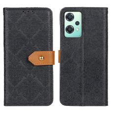 For OnePlus CE 2 Lite 5G European Floral Embossed Flip Leather Phone Case(Black)