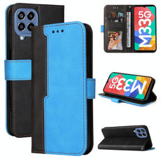 For Samsung Galaxy M33 5G Global Stitching-Color Horizontal Flip Leather Phone Case(Blue)
