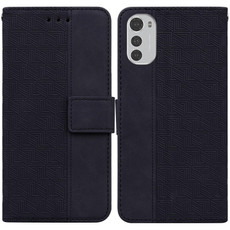 For Motorola Moto E32 Geometric Embossed Leather Phone Case(Black)