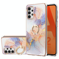 For Samsung Galaxy A33 5G Electroplating IMD TPU Phone Case with Ring(White Marble)
