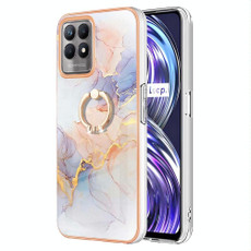 For OPPO Realme 8i Electroplating IMD TPU Phone Case with Ring(White Marble)