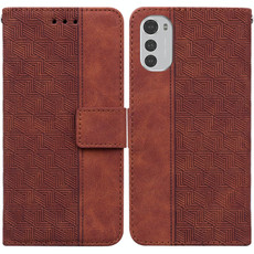 For Motorola Moto E32 Geometric Embossed Leather Phone Case(Brown)