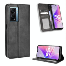 For OPPO A57 5G Magnetic Buckle Retro Texture Leather Phone Case(Black)