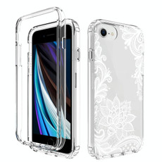 For iPhone SE 2022 / SE 2020 / 8 / 7 PC+TPU Transparent Painted Phone Case(White Flower)