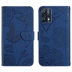 For OPPO Realme 9 Pro+/Realme 9 4G Skin Feel Butterfly Peony Embossed Leather Phone Case(Blue)