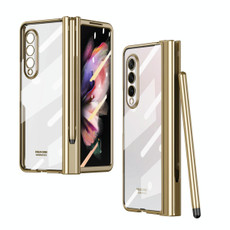 For Samsung Galaxy Z Fold3 5G 360 Full Body Electroplating Hinge Phone Case with Stylus(Gold)