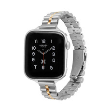 Half-Round Three-Bead Metal Watch Band For Apple Watch Ultra 49mm&Watch Ultra 2 49mm / Series 9&8&7 45mm / SE 3&SE 2&6&SE&5&4 44mm / 3&2&1 42mm(Silver+Rose Gold)