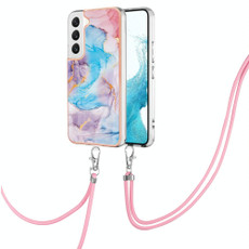 For Samsung Galaxy S22 5G Electroplating IMD TPU Phone Case with Lanyard(Blue Marble)