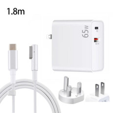 PD-65W USB-C / Type-C + QC3. 0 USB Laptop Charging Adapter + 1.8m USB-C / Type-C to MagSafe 1 / L Head Data Cable, UK Plug / US Plug(White)