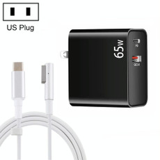 PD-65W USB-C / Type-C + QC3. 0 USB Laptop Charging Adapter + 1.8m USB-C / Type-C to MagSafe 1 / L Head Data Cable, US Plug(Black)