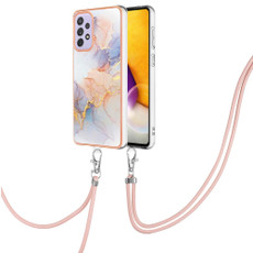 For Samsung Galaxy A73 5G Electroplating IMD TPU Phone Case with Lanyard(White Marble)