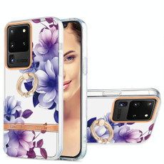For Samsung Galaxy S20 Ultra Ring IMD Flowers TPU Phone Case(Purple Begonia)