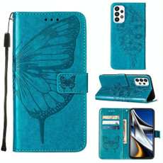 For Samsung Galaxy A73 5G Embossed Butterfly Leather Phone Case(Blue)