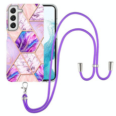 For Samsung Galaxy S22 5G Electroplating Splicing Marble TPU Phone Case with Lanyard(Light Purple)