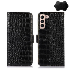 For Samsung Galaxy S22 5G Crocodile Top Layer Cowhide Leather Phone Case(Black)
