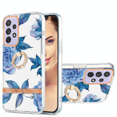 For Samsung Galaxy A73 5G Ring IMD Flowers TPU Phone Case(Blue Peony)