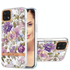For Samsung Galaxy A22 5G Ring IMD Flowers TPU Phone Case(Purple Peony) For Samsung Galaxy A22 5G Ring IMD Flowers TPU Phone Case(Purple Peony)