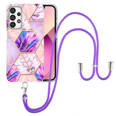 For Samsung Galaxy A73 5G Electroplating Splicing Marble TPU Phone Case with Lanyard(Light Purple)