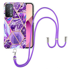 For OPPO A74 5G / A93 5G / A54 5G / A93s 5G Electroplating Splicing Marble TPU Phone Case with Lanyard(Dark Purple) For OPPO A74 5G / A93 5G / A54 5G / A93s 5G Electroplating Splicing Marble TPU Phone Case with Lanyard(Dark Purple)