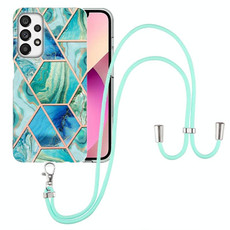 For Samsung Galaxy A73 5G Electroplating Splicing Marble TPU Phone Case with Lanyard(Green)