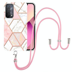 For OPPO A74 5G / A93 5G / A54 5G / A93s 5G Electroplating Splicing Marble TPU Phone Case with Lanyard(Pink White) For OPPO A74 5G / A93 5G / A54 5G / A93s 5G Electroplating Splicing Marble TPU Phone Case with Lanyard(Pink White)