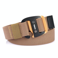 AWMN Men Casual Woven Stretch Sports Hook Buckle Belt, Length: 120cm(Dark Khaki)
