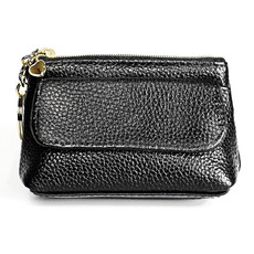 2017 Litchi Texture Genuine Leather Hand Held Small Wallet for Ladies(Black)