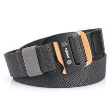 AWMN Men Casual Woven Stretch Sports Hook Buckle Belt, Length: 120cm(Dark Gray)