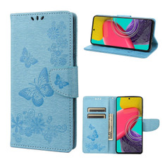 For Samsung Galaxy M53 5G Butterfly Embossed Leather Phone Case(Blue) For Samsung Galaxy M53 5G Butterfly Embossed Leather Phone Case(Blue)