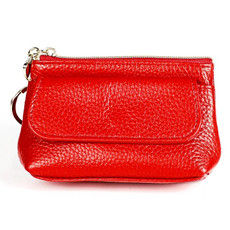 2017 Litchi Texture Genuine Leather Hand Held Small Wallet for Ladies(Red)