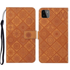For Samsung Galaxy A22 5G Ethnic Style Embossed Pattern Leather Phone Case(Brown)