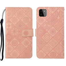 For Samsung Galaxy A22 5G Ethnic Style Embossed Pattern Leather Phone Case(Pink)