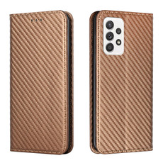 For Samsung Galaxy A33 5G Carbon Fiber Texture Flip Holder Leather Phone Case(Brown)
