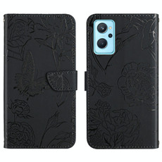 For OPPO Realme 9i Skin Feel Butterfly Peony Embossed Leather Phone Case(Black)