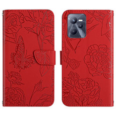 For OPPO Realme C35 Skin Feel Butterfly Peony Embossed Leather Phone Case(Red)