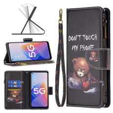 For OPPO A96 5G Colored Drawing Pattern Zipper Leather Phone Case(Bear)