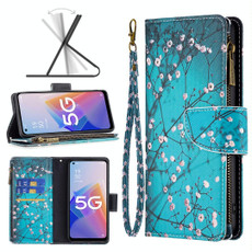 For OPPO A96 5G Colored Drawing Pattern Zipper Leather Phone Case(Plum Blossom)