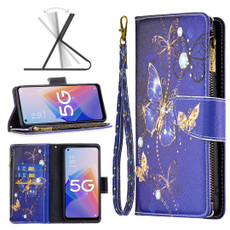 For OPPO A96 5G Colored Drawing Pattern Zipper Leather Phone Case(Purple Butterfly)