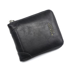Menbense Casual Fashion Large Capacity Multi-Card Retro Zipper Wallet(Black)