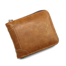 Menbense Casual Fashion Large Capacity Multi-Card Retro Zipper Wallet(Light Brown)