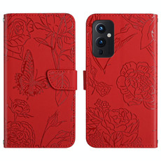 For OnePlus 9 Skin Feel Butterfly Peony Embossed Leather Phone Case(Red) For OnePlus 9 Skin Feel Butterfly Peony Embossed Leather Phone Case(Red)