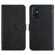 For OnePlus 9 Skin Feel Butterfly Peony Embossed Leather Phone Case(Black) For OnePlus 9 Skin Feel Butterfly Peony Embossed Leather Phone Case(Black)