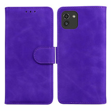 For Samsung Galaxy A03 166mm Skin Feel Pure Color Flip Leather Phone Case(Purple)