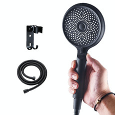 Home Handheld Silicone Supercharged Shower Nozzle, Style: Black+Soft Tube+Space Aluminum Seat