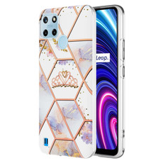 For OPPO Realme C21Y Splicing Marble Flower Pattern TPU Phone Case(Crown)