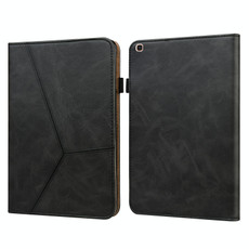 For Samsung Galaxy Tab A 10.1 (2019) T510 Solid Color Embossed Striped Leather Tablet Case(Black)